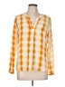 Ecru 100% Silk Orange Yellow Long Sleeve Silk Top Size M (estimated) - photo 1
