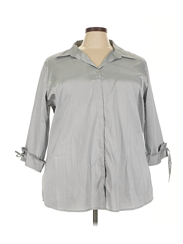 Pre-owned Andrew & Co 3/4 Sleeve Button Down Shirt In Gray