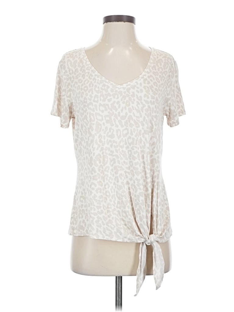 Pre-owned Matty M Short Sleeve Top Ivory Keyhole Neckline Tops