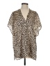 Adrienne 100% Polyester Animal Print Tan Short Sleeve Blouse Size S - photo 1