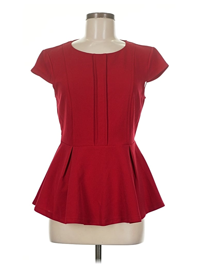 Pre-owned Allegra K Short Sleeve Top Red Open Neckline Tops