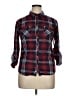 Passport 100% Polyester Plaid Burgundy Long Sleeve Blouse Size 14 - photo 1