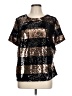 Maeve Metallic Stripes Color Block Gold Short Sleeve Top Size L - photo 1