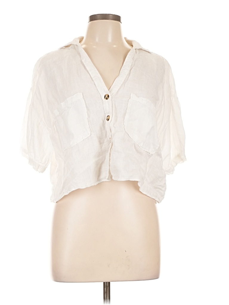 Pre-owned Zara Short Sleeve Blouse In White