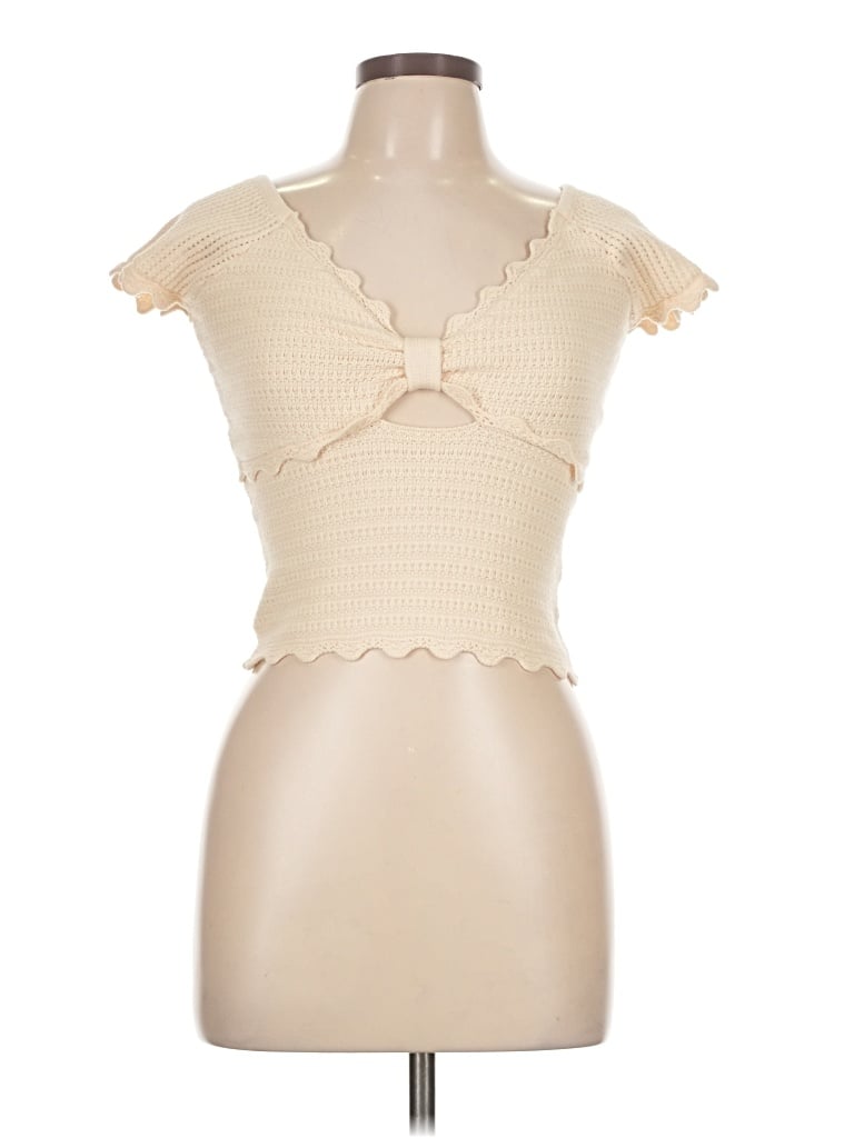 Pre-owned Astr Short Sleeve Top Ivory Sweetheart Neckline Tops In White