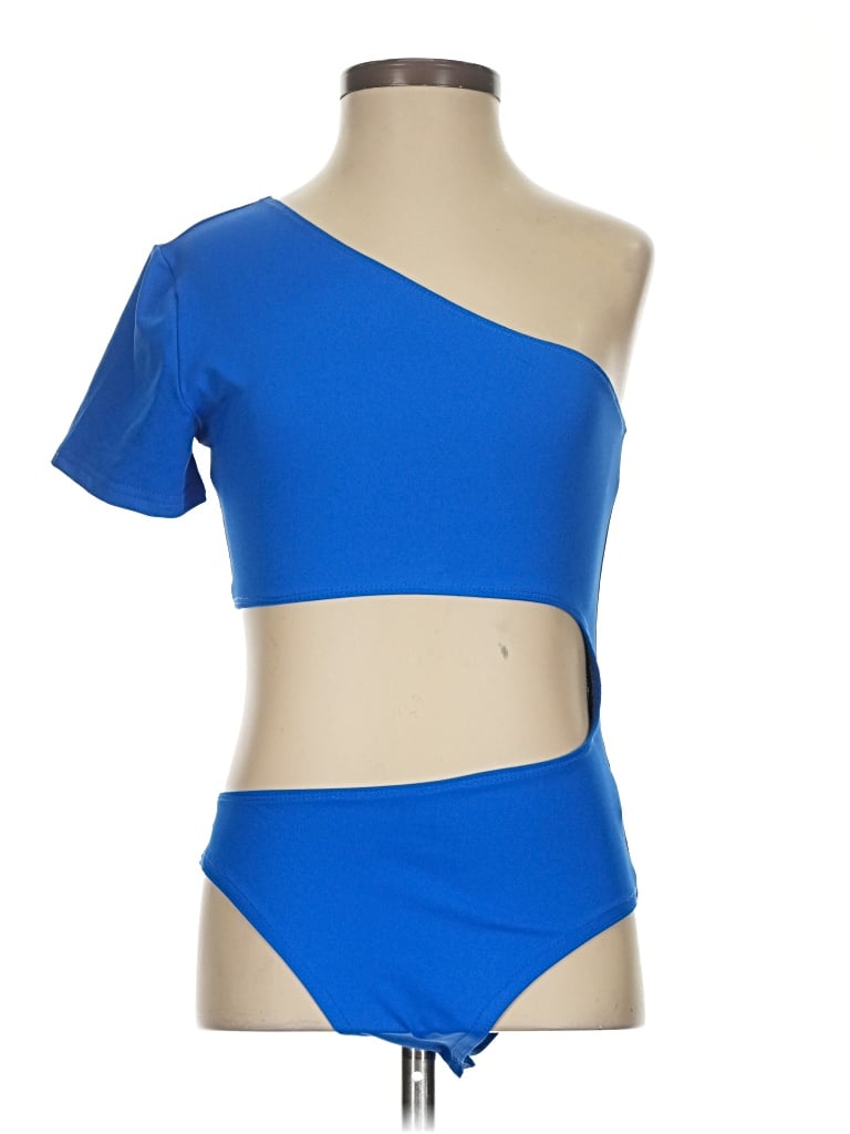 Pre-owned Edikted Short Sleeve Top Blue One Shoulder Neckline Tops