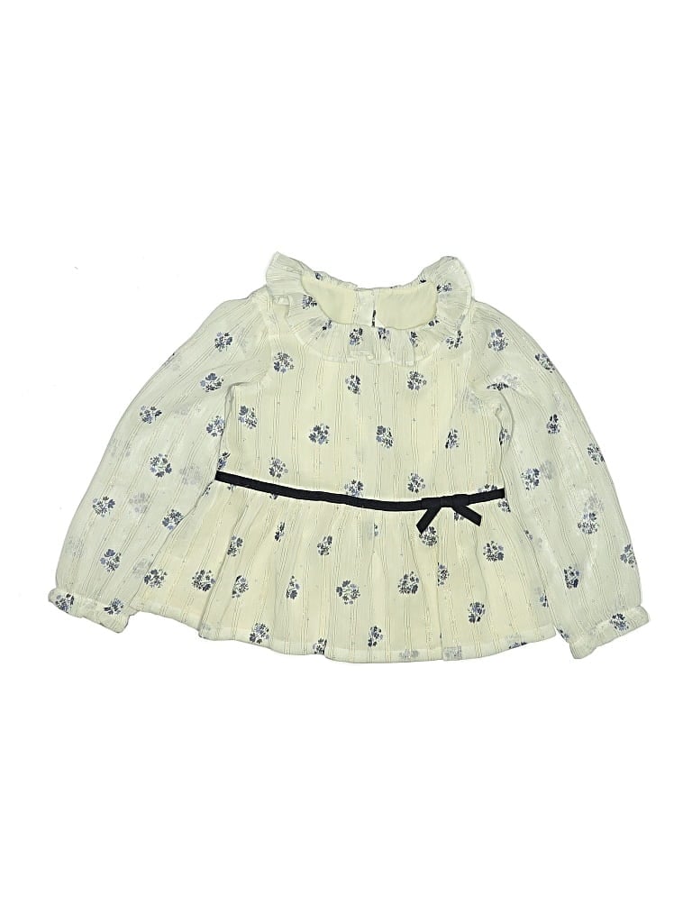Pre-owned Janie And Jack Kids' Long Sleeve Blouse In White