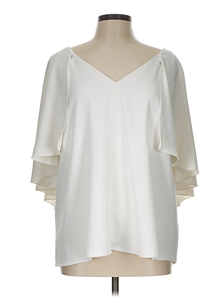 Pre-owned Halston 3/4 Sleeve Blouse In White