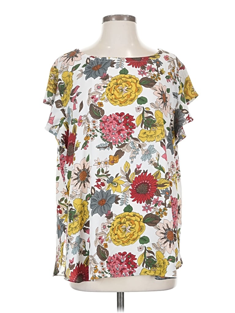 Pre-owned Ann Taylor Loft Short Sleeve Blouse In White