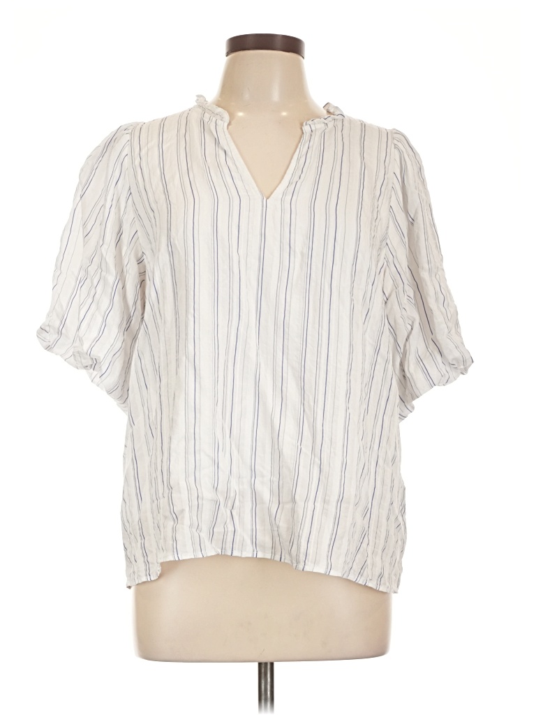 Pre-owned Ann Taylor Factory Short Sleeve Blouse In White