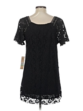 chinese dress ladies DKNY Short Sleeve Grid Lace Jewel Neck Midi Dress Black main image 0