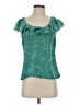 Fei 100% Silk Teal Short Sleeve Silk Top Size 2 - photo 1