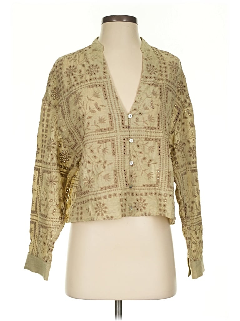 Pre-owned Zara 3/4 Sleeve Blouse In Tan