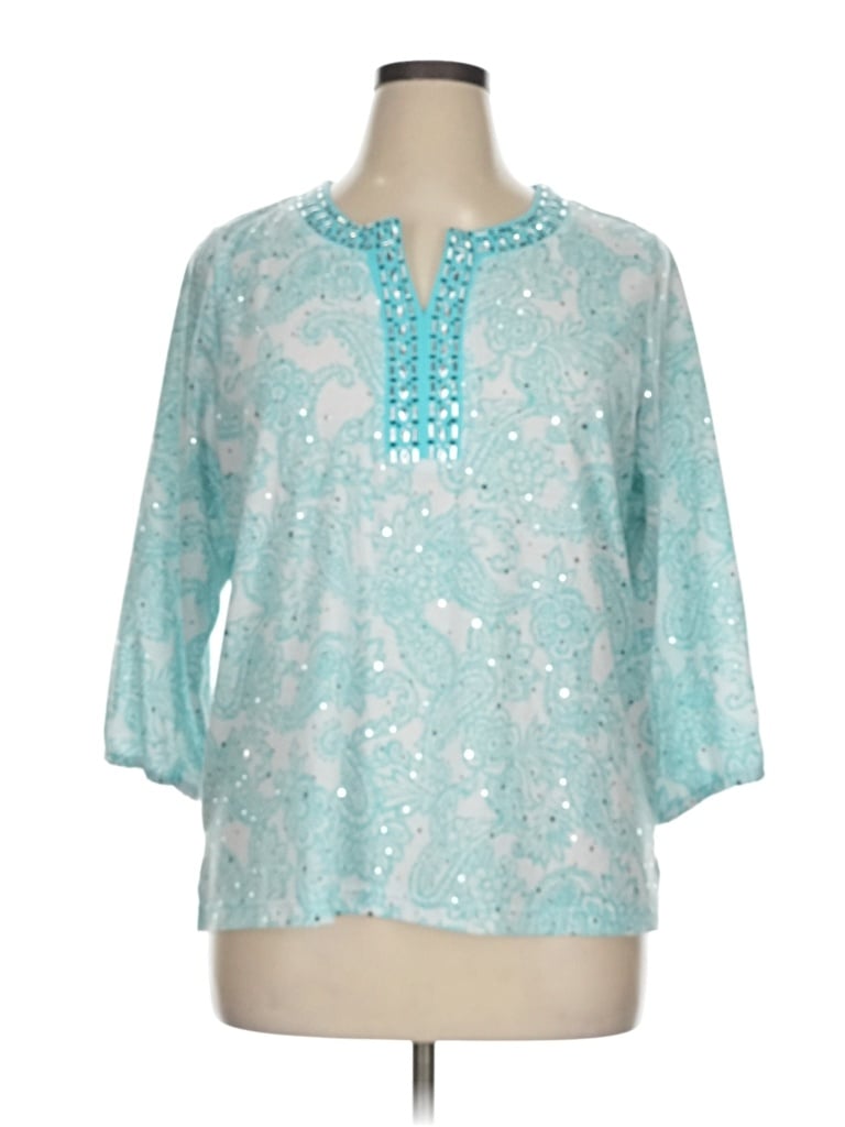 Pre-owned Cathy Daniels 3/4 Sleeve Blouse In Teal