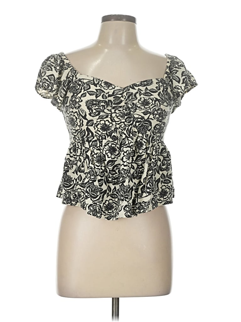 Pre-owned Japna Short Sleeve Top Ivory Sweetheart Neckline Tops In White