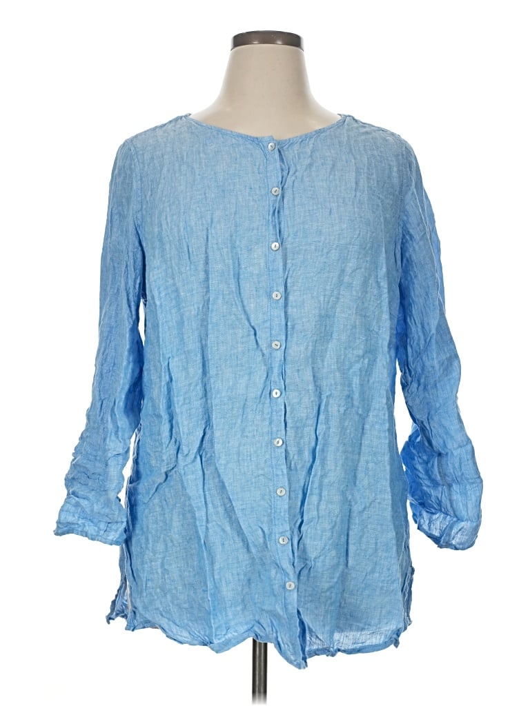 Pre-owned Tahari 3/4 Sleeve Button Down Shirt In Blue