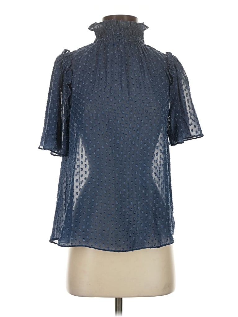 Pre-owned Everleigh Short Sleeve Blouse In Blue