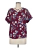 Pink Rose 100% Polyester Floral Burgundy Short Sleeve Blouse Size M - photo 1