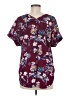 Pink Rose 100% Polyester Floral Burgundy Short Sleeve Blouse Size M - photo 2