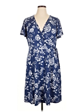 chinese dress ladies Plus Size Flirty Flounce Wrap Dress Navy Floral Print / 3X (22-24) main image 1