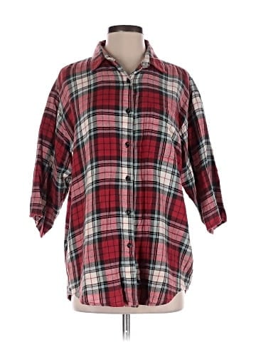 Basic Editions 3/4 Sleeve Button-Down Shirt (view 1)