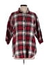 Basic Editions 100% Cotton Plaid Burgundy 3/4 Sleeve Button-Down Shirt Size M - photo 1