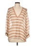 Joie Stripes Tan 3/4 Sleeve Blouse Size L - photo 1