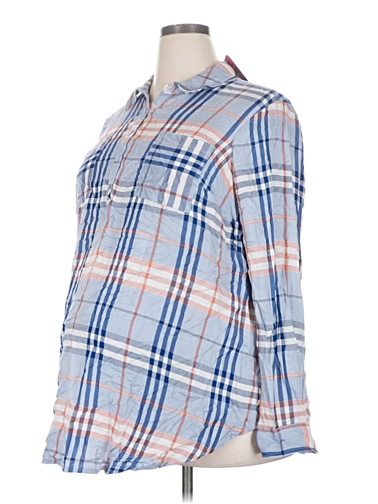 Isabel Maternity Long Sleeve Button Down Shirt In Blue