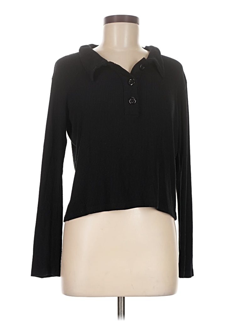 Pre-owned Lna Long Sleeve Polo Shirt In Black