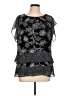 CAbi 100% Polyester Floral Multi Color Black Short Sleeve Blouse Size L - photo 1