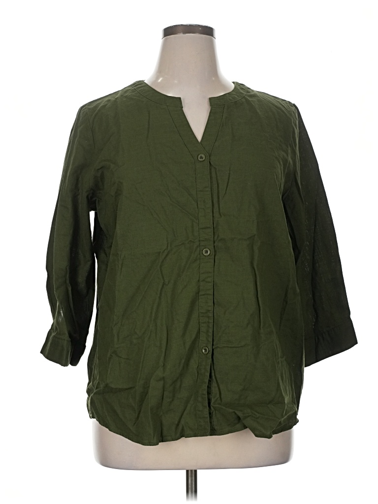 Pre-owned Unbranded 3/4 Sleeve Button Down Shirt In Green