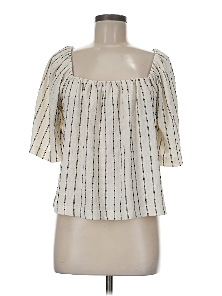 Pre-owned Ann Taylor Loft Short Sleeve Blouse In White