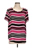 Pleione 100% Polyester Stripes Pink Short Sleeve Blouse Size L - photo 1