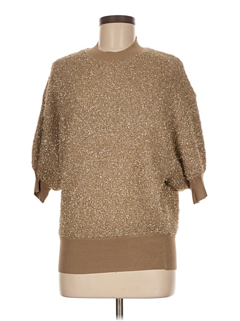 Pre-owned Maeve 3/4 Sleeve Top Gold Crew Neck Tops