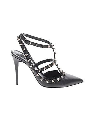 Valentino Garavani Noir Leather Rockstud Caged Heels (view 1)