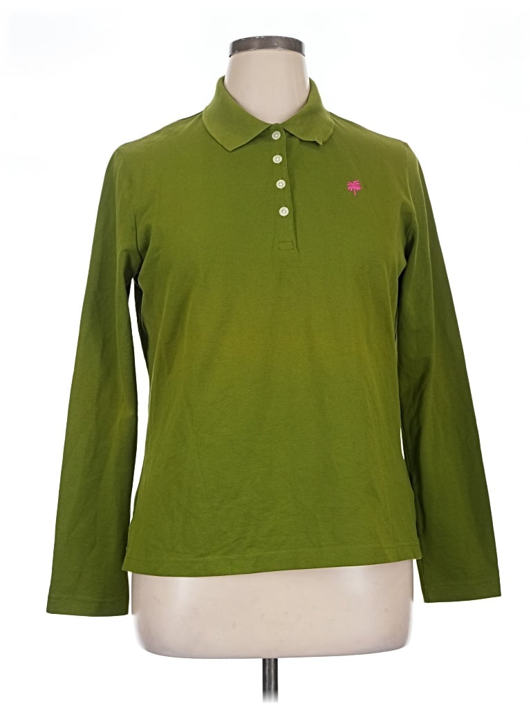 Pre-owned Lilly Pulitzer Long Sleeve Top Green Collared Neckline Tops