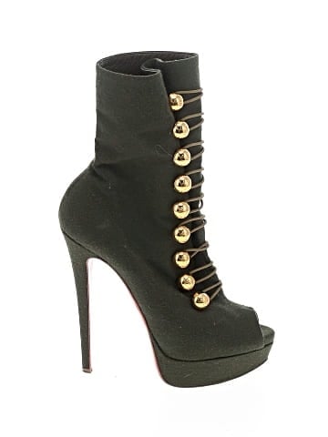 Christian Louboutin Canvas Alta Bouton Peep Toe Ankle Boots 150mm (view 1)