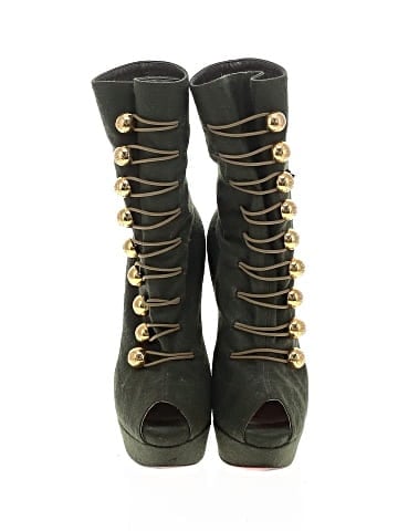 Christian Louboutin Canvas Alta Bouton Peep Toe Ankle Boots 150mm (view 2)