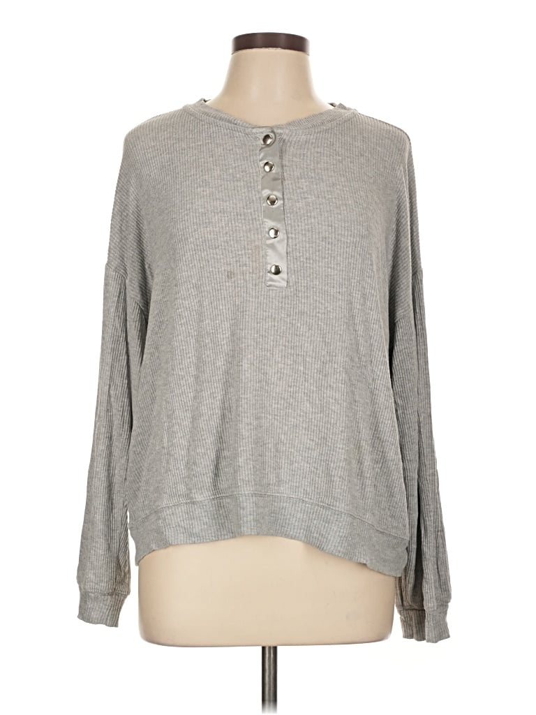 Pre-owned Michael Lauren Long Sleeve Henley Shirt In Gray