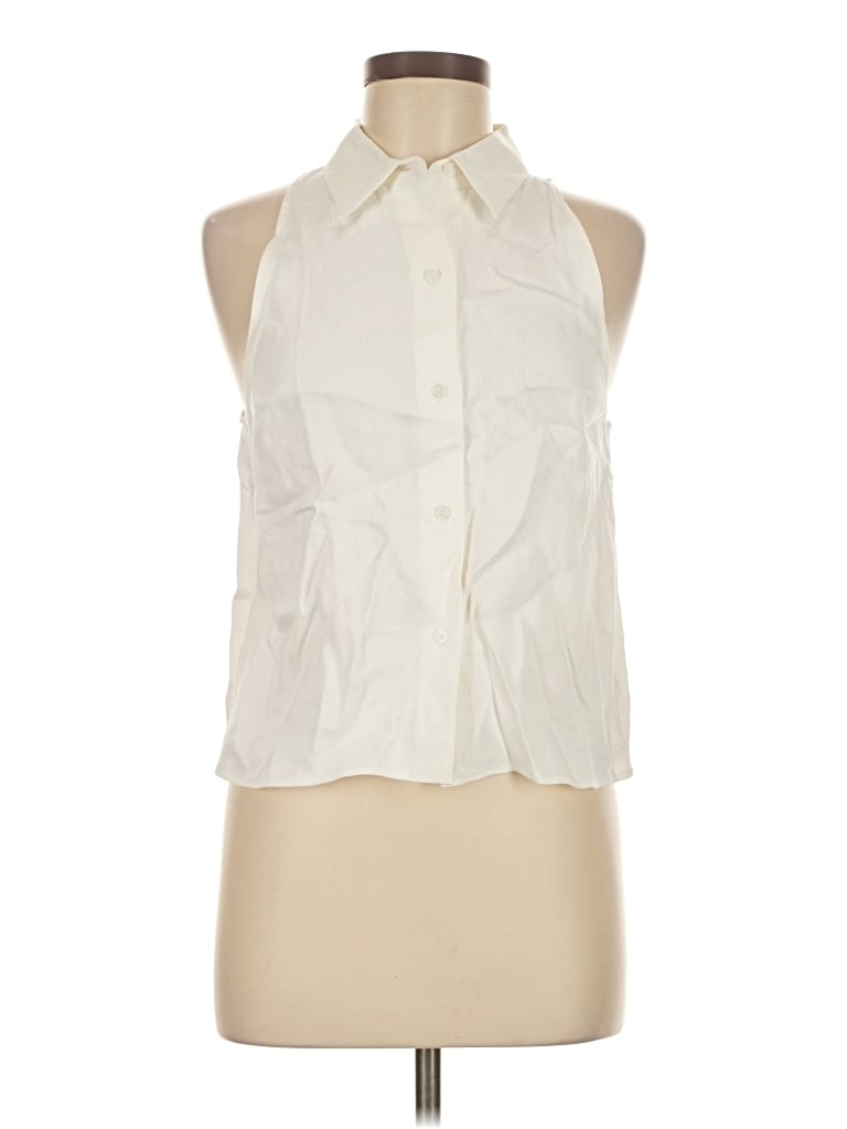 Pre-owned Babaton Sleeveless Button Down Shirt In White