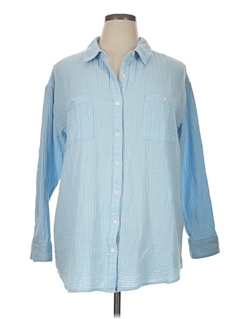 Pre-owned Caslon 3/4 Sleeve Button Down Shirt In Blue