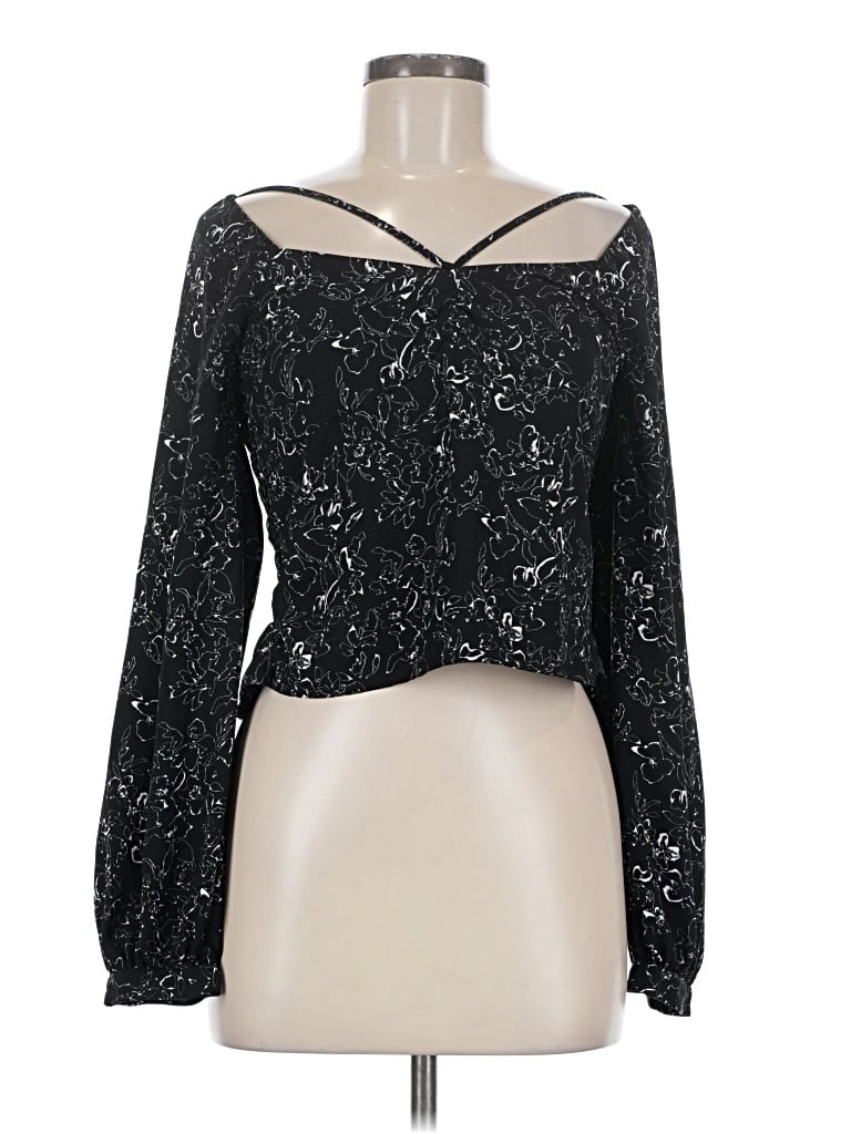 Pre-owned Open Edit Long Sleeve Blouse In Black