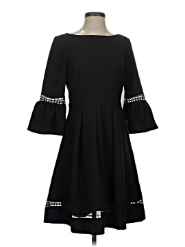 slim fit dress slacks Eliza J Jewel Neck Long Sleeve Fit & Flare With Trapunto Belt Navy