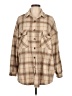 Shein Plaid Tan 3/4 Sleeve Button-Down Shirt Size L - photo 1