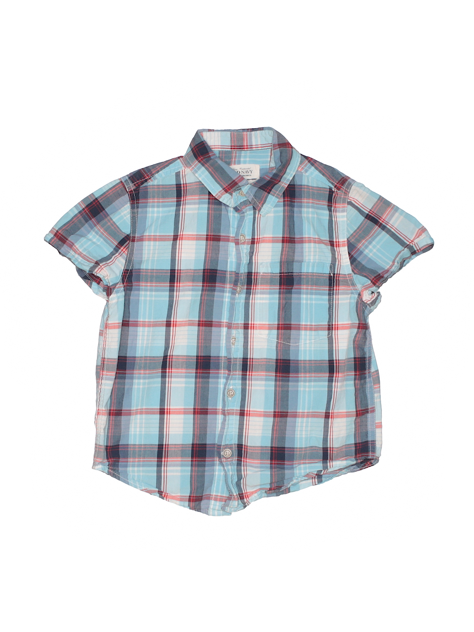 Old Navy 100% Cotton Plaid Blue Short Sleeve Button-Down Shirt Size X ...