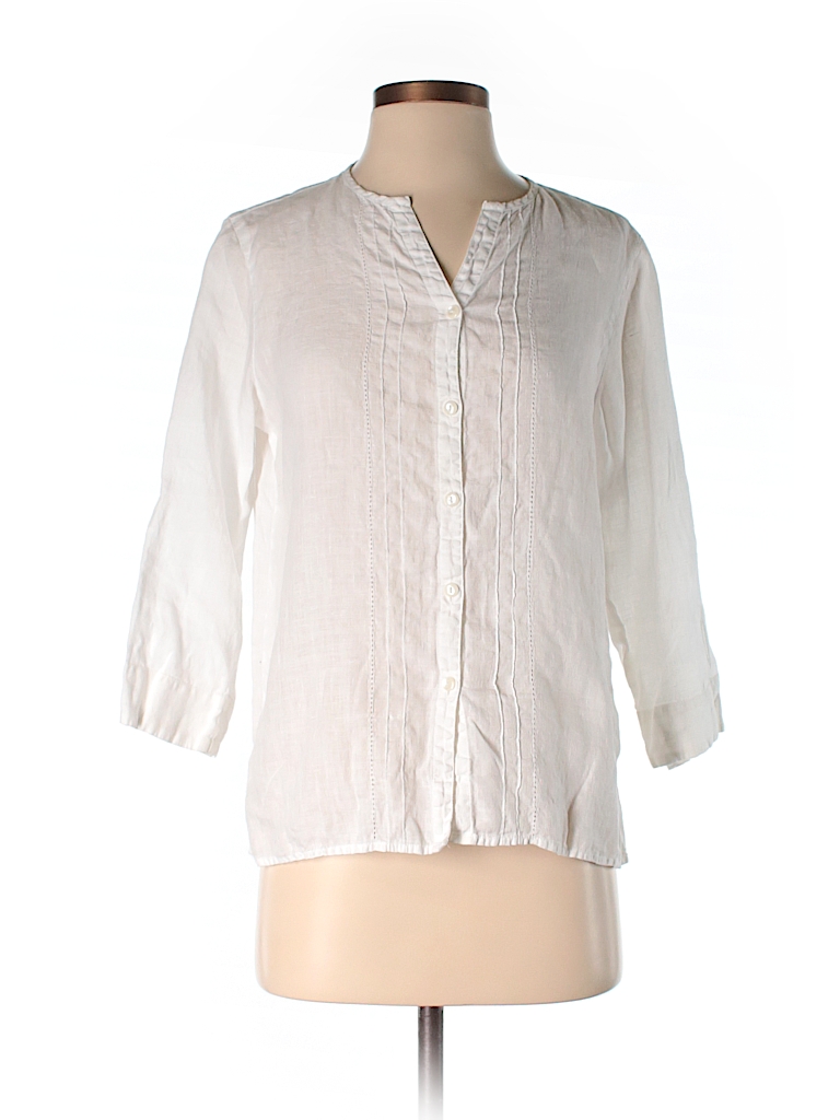 Liz Claiborne 100% Linen Solid White 3/4 Sleeve Button-Down Shirt Size ...