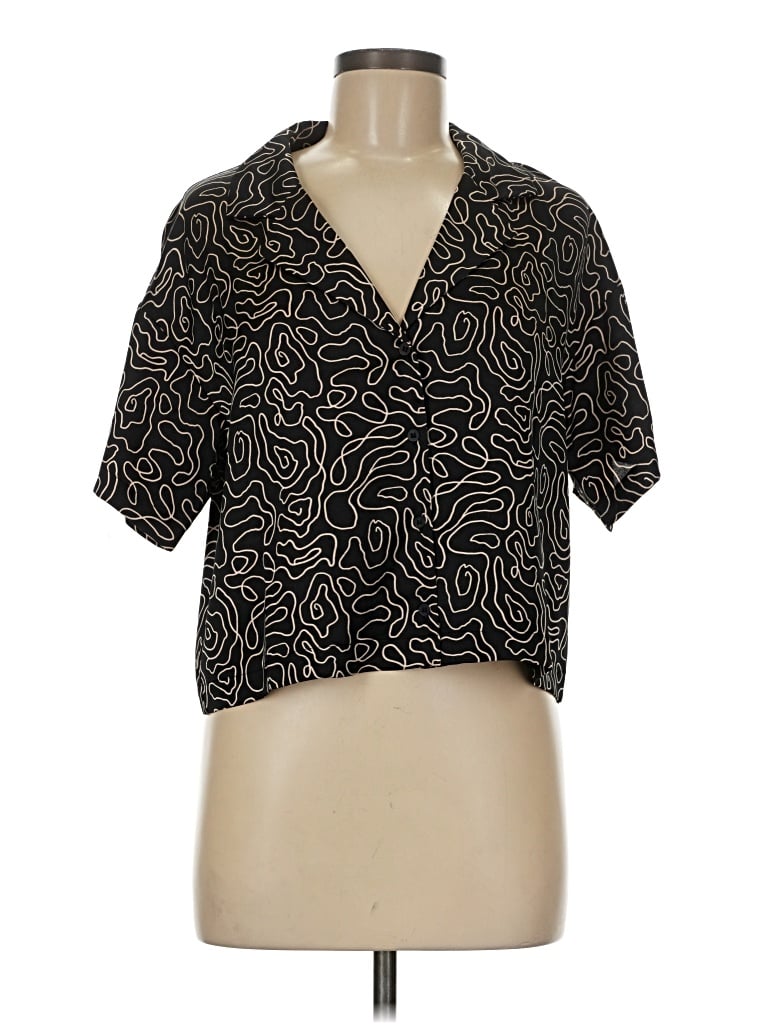 Pre-owned Pleione Short Sleeve Blouse In Black