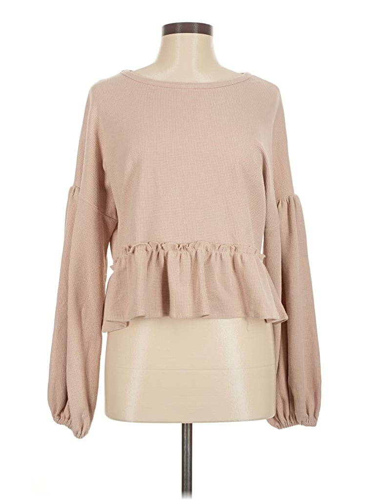 Pre-owned Grace & Emma Long Sleeve Blouse In Tan
