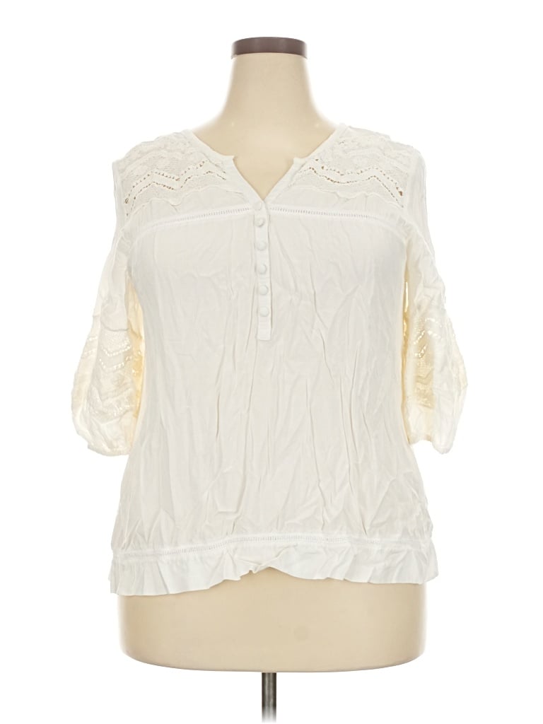 Pre-owned Solitaire 3/4 Sleeve Blouse In White
