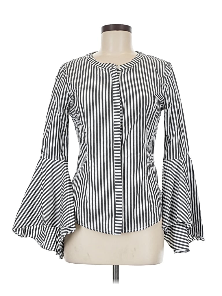 Pre-owned Milly Long Sleeve Blouse In Silver